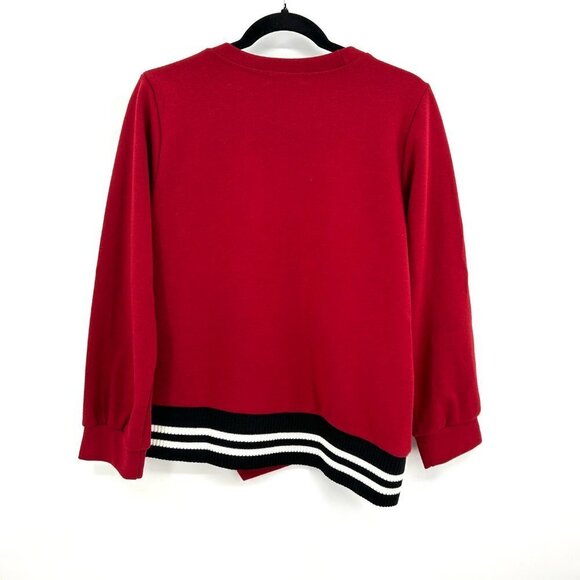 PAPALAGI Red White Black Stripe Asymmetrical Crew Neck Pullover Sweater Medium - Picture 2 of 3